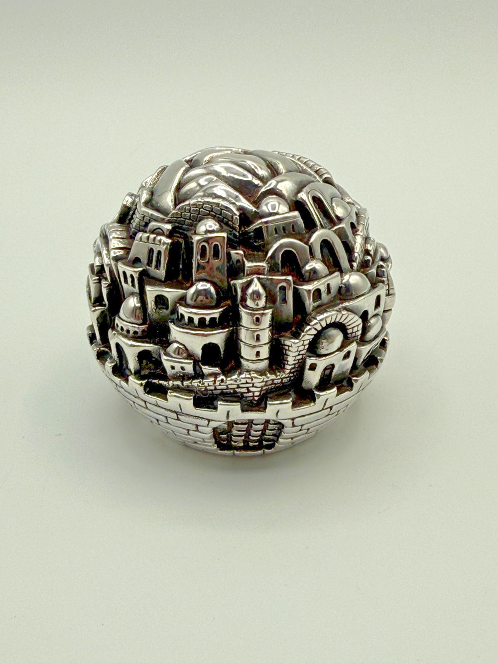 Sam Philipe Jerusalem 3000 925 Sterling Silver Globe Sculpture Israel 2.5"